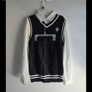 Black and White Knit Vest with Shirt